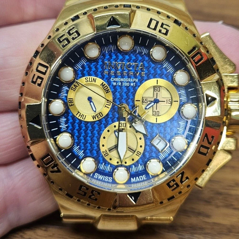 Invicta Reserve Chronograph Gold Blue Carbon Fiber Swiss Made Watch 90051 200M